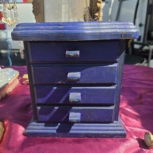 Blue Painted w/Roses Jewelry Organizer Real Wood